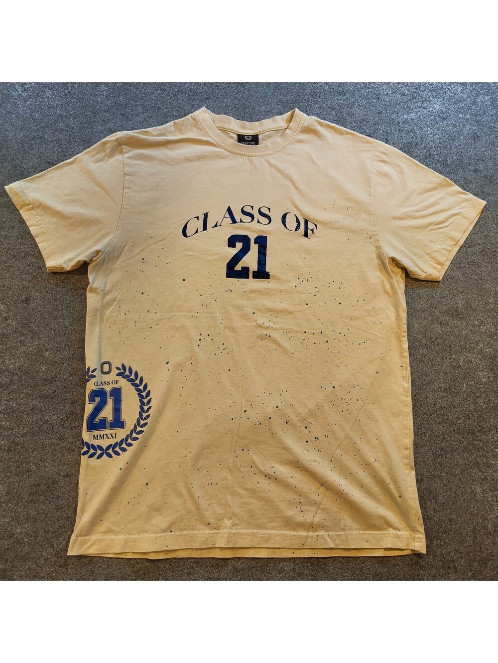 Overtime Class of 21 T‑Shirt Beige/Blue Graphic Tee Size L (Short Length)